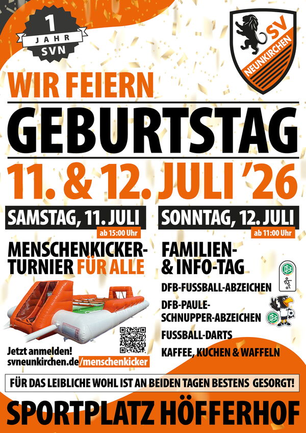 Flyer Geburtstagsfeier SV Neunkirchen – 1 Jahr